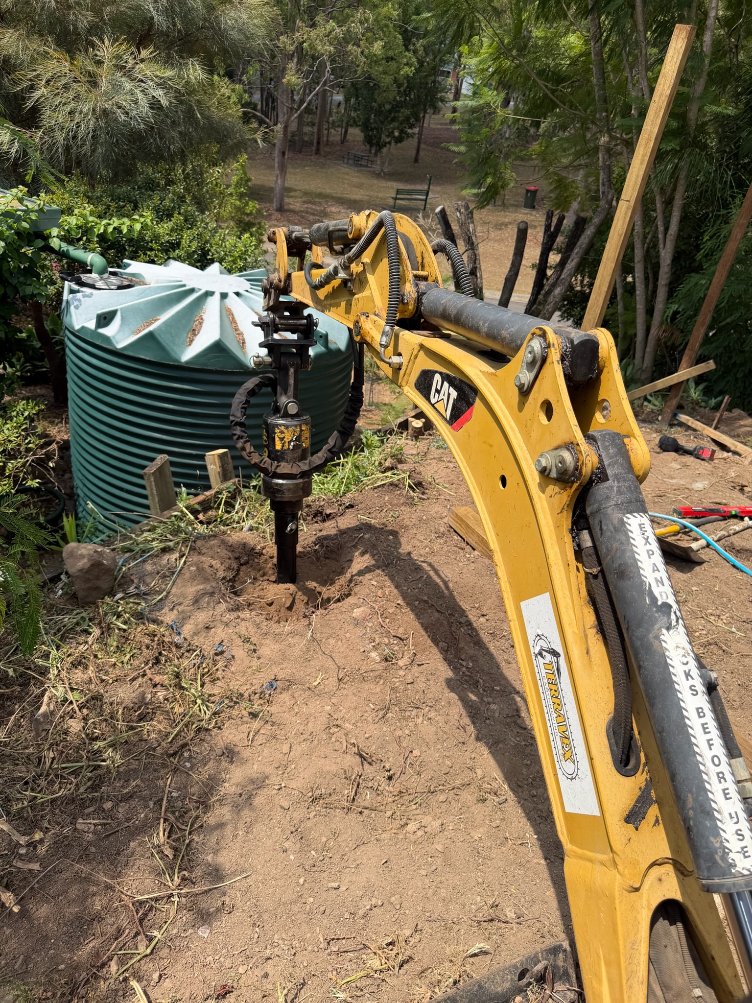 CAT excavator auger close-up